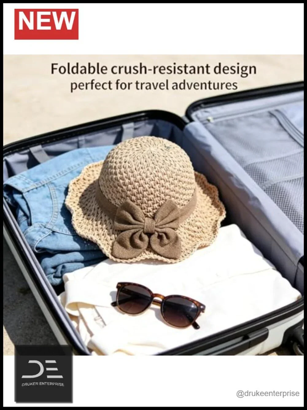 Woven Straw Sun Hat with Bow Wide Brim Packable Travel Bucket Hat